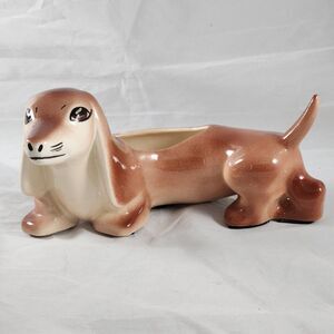 Vtg Mid Century Brown Porcelain Dachshund Planter Dog MCM Ceramic 8" x 4" x 6"